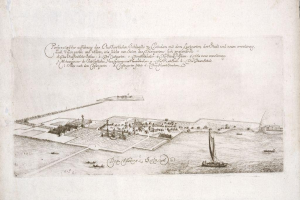 Ein Buch mit einer Illustration von Köln, Deutschland, umgeben von Booten, betitelt mit "Plan der Stadt Köln, Deutschland."