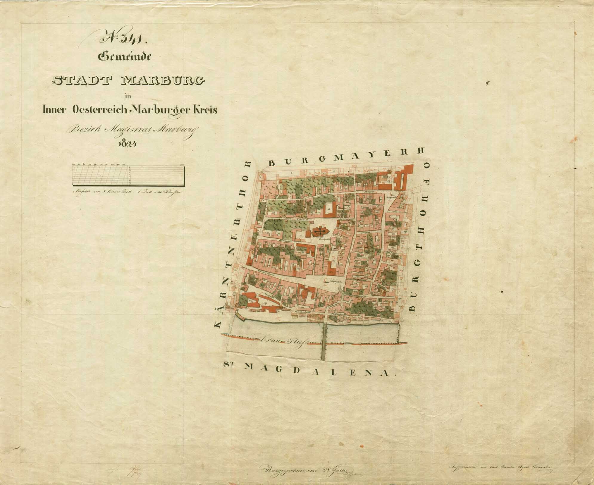 Detailierte alte Stadtplan von Stadt Marburg mit Straßen, Gebäuden und Sehenswürdigkeiten mit beschreibendem Text.