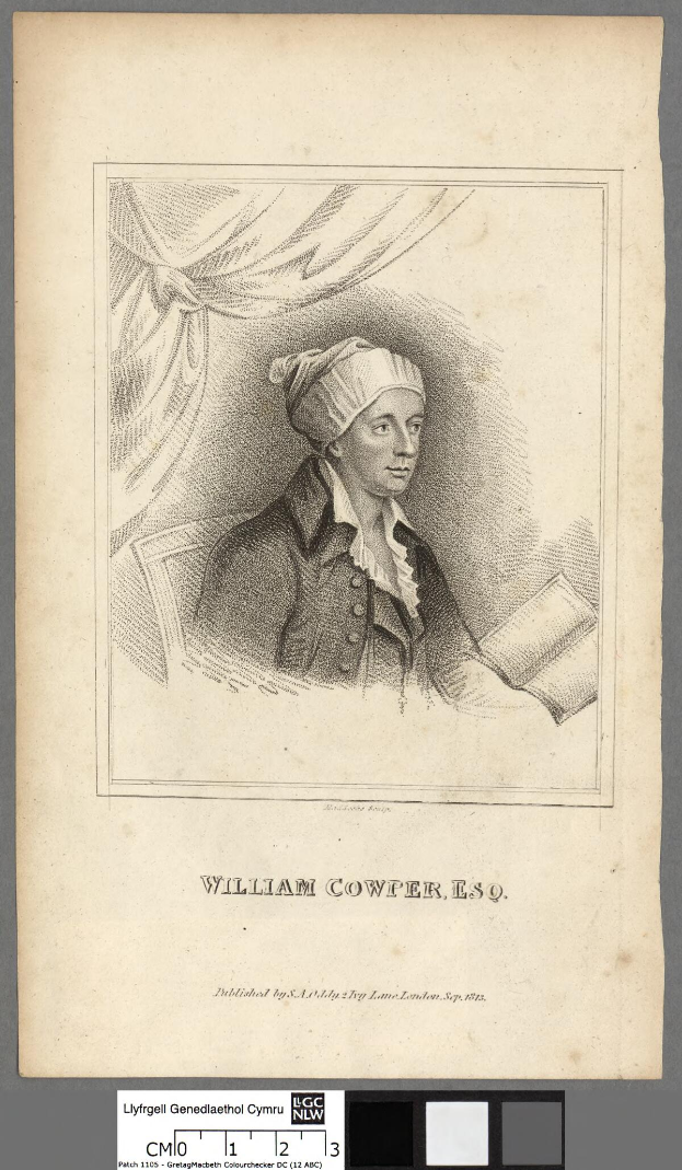 Ein Porträt einer Frau mit Text am unteren Rand des Papiers, betitelt mit "Das Leben und die Zeit von William Cower".