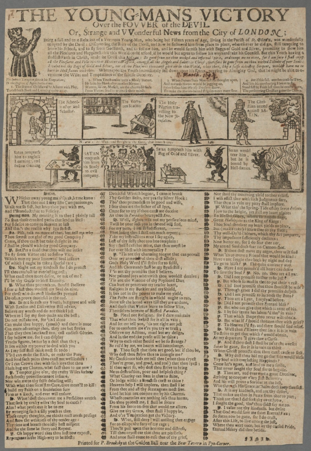 Ein siegestaftiges Blatt mit fettem Text und Illustrationen von entschlossenen jungen Männern.