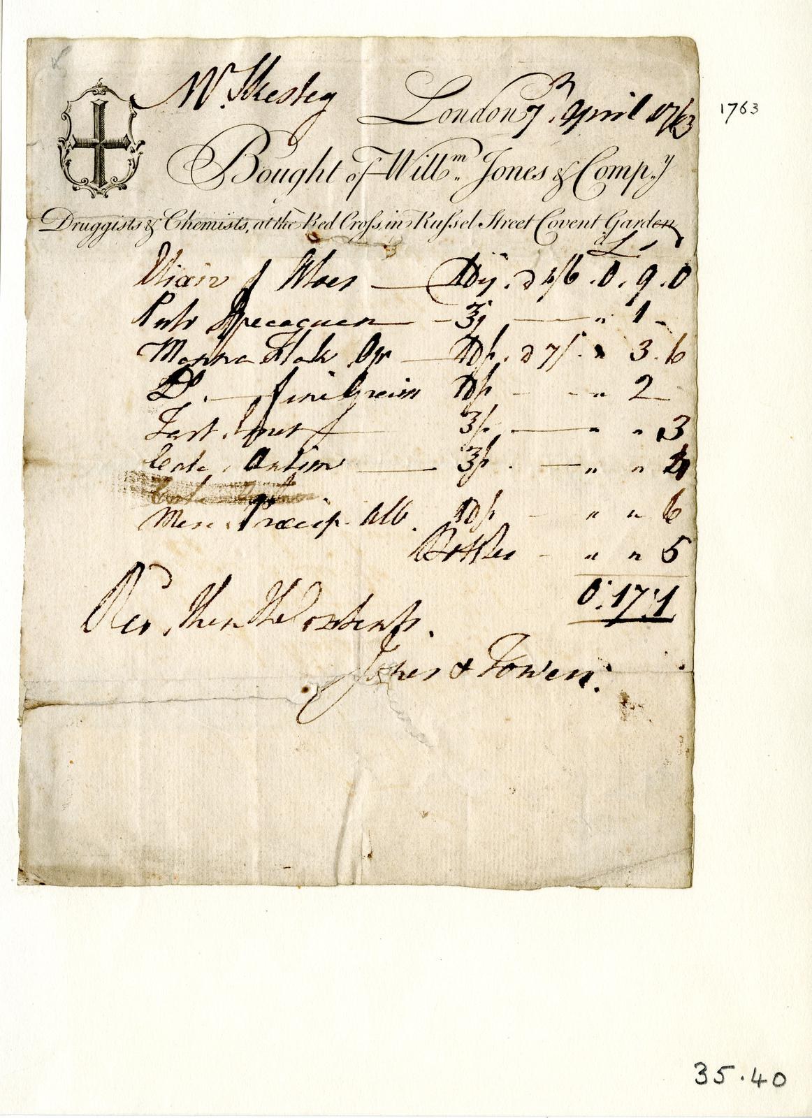 Altes, vergilbtes juristisches Dokumententwurf mit sauberer Handschrift, der den Vertrag über den Verkauf von Wills und Jones von William Jones detailliert.
