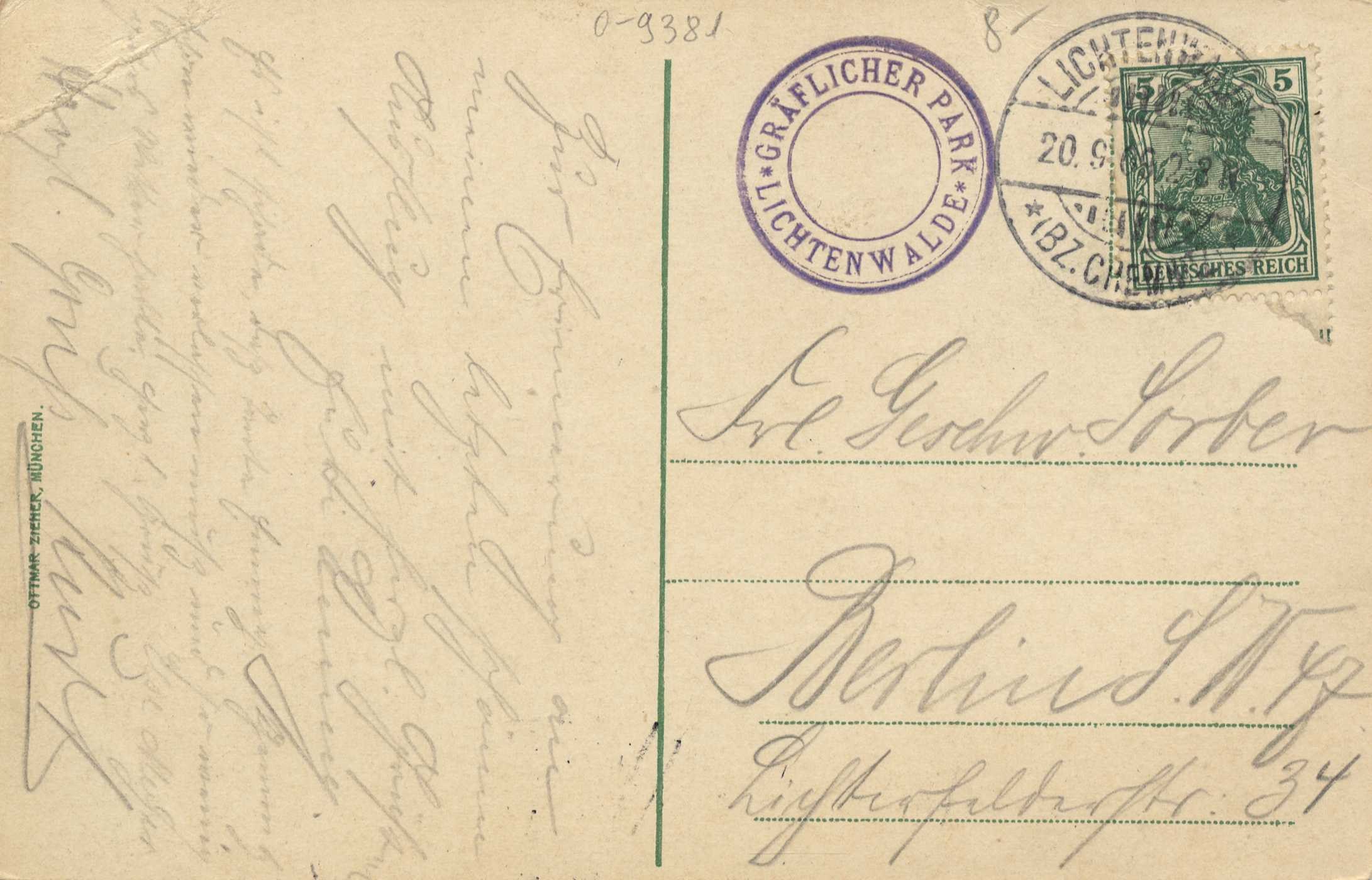 Alte Postkarte mit einer Briefmarke, die "Lichtenwald, Deutschland - Brief nach Deutschland" lautet, mit handgeschriebenem Text und zwei zusätzlichen Briefmarken in der rechten oberen Ecke.