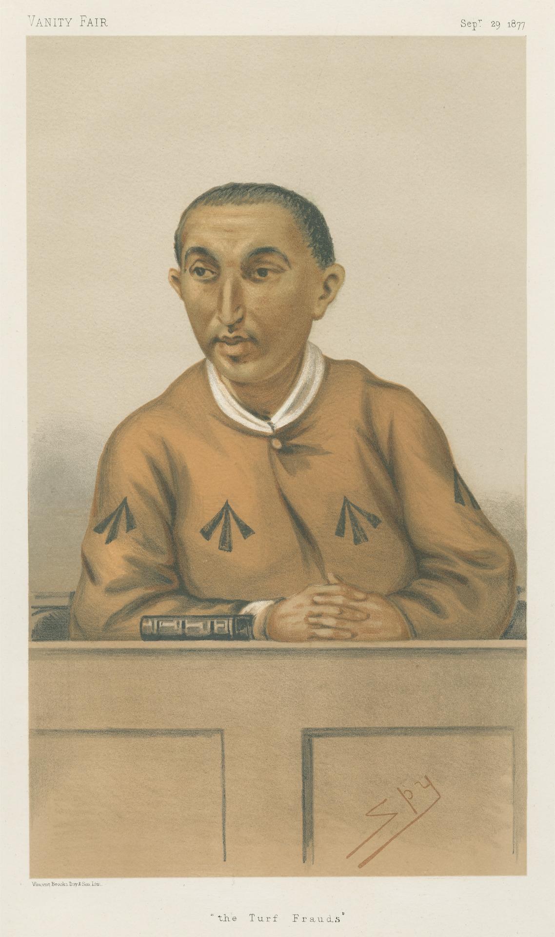 Ein Mann in einem weißen Hemd und dunklen Hosen sitzt an einem Tisch mit gefalteten Händen und sieht ernst aus, mit dem Text "Die Rasenbetrug" unten.