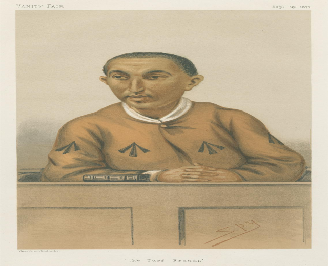 Ein Mann in einem weißen Hemd und dunklen Hosen sitzt an einem Tisch mit gefalteten Händen und sieht ernst aus, mit dem Text "Die Rasenbetrug" unten.