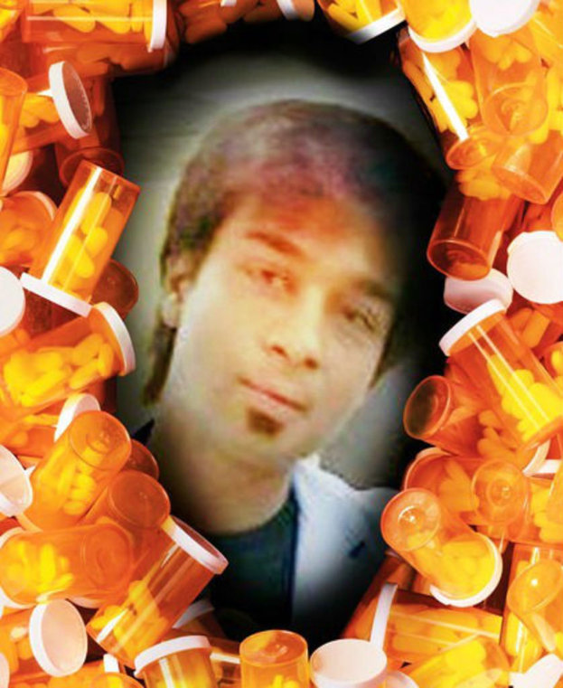 Ein Bild einer Person mit verschiedenen Flaschen und ein paar Pillen daneben.