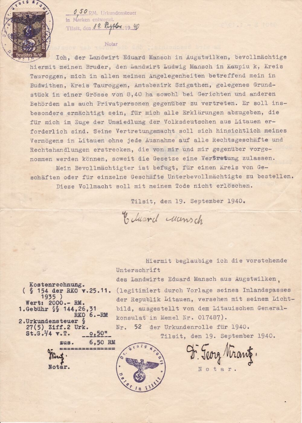 Getippter Brief der deutschen Armee an den Präsidenten der Vereinigten Staaten vom 19. September 1940, auf weißem Papier mit schwarzem Rand und Siegel gedruckt, mit schwarzer Tinte geschriebenem Text einschließlich Datum, Uhrzeit und Ort.