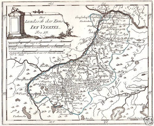 Ein detaillierter Posterplan des Rheins in Deutschland, der seinen gewundenen Verlauf durch die Region mit beschrifteten Sehenswürdigkeiten, Städten und geografischen Merkmalen zeigt, begleitet von Text und einem Bild einer Säule.