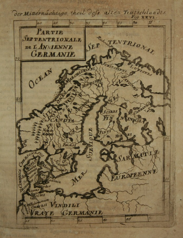 Ein altes Buch mit einer detaillierten Karte von Deutschland auf dem Cover, die geografische Merkmale wie Flüsse, Berge und Städte zeigt, zusammen mit Text, der Städte benennt.