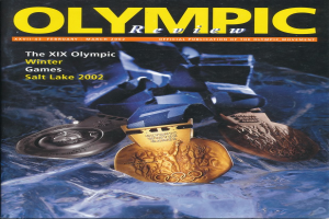 Ein Buch mit dem Titel "Olympic Review Magazine" und mehreren Medaillen sowie fettem Text auf dem Cover.
