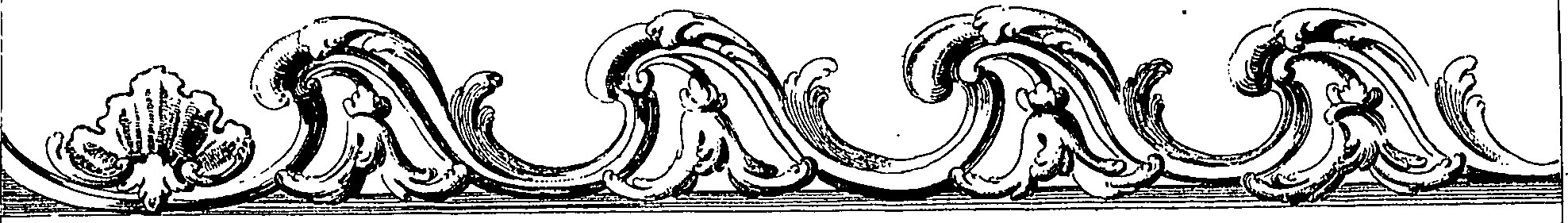 Schwarz-weißes dekoratives Design mit dem Wort "Ländlich" in fetter Schrift in der Mitte, mit detaillierten Schwüngen und Kurven.