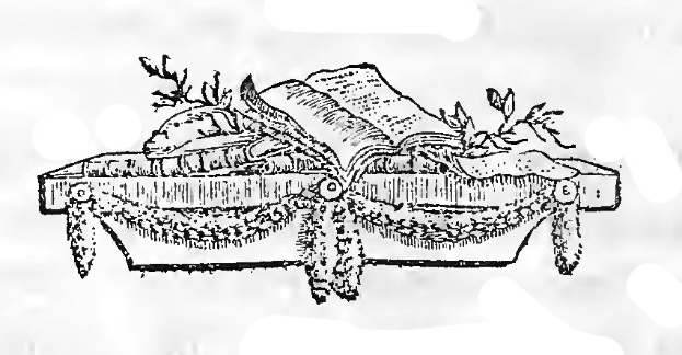 Schwarz-weiß-Zeichnung einer Geschenkbox mit offenem Buch oben drauf, mit einer Schleife und einem festlichen Muster aus Stechpalmenblättern und Beeren verziert.