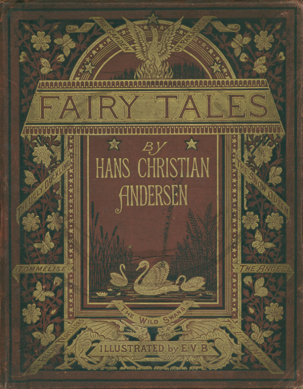 Ein Buch mit dem Titel 'Märchen von Hans Christian Andersen' mit detaillierten Designs und Text auf dem Cover, das auf einer Oberfläche ruht.