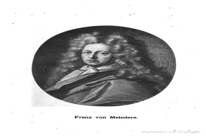 Schwarz-weiß-Porträt von Franz von Meinders, einem deutschen Komponisten mit langen Locken, mit deutschem Text unten.