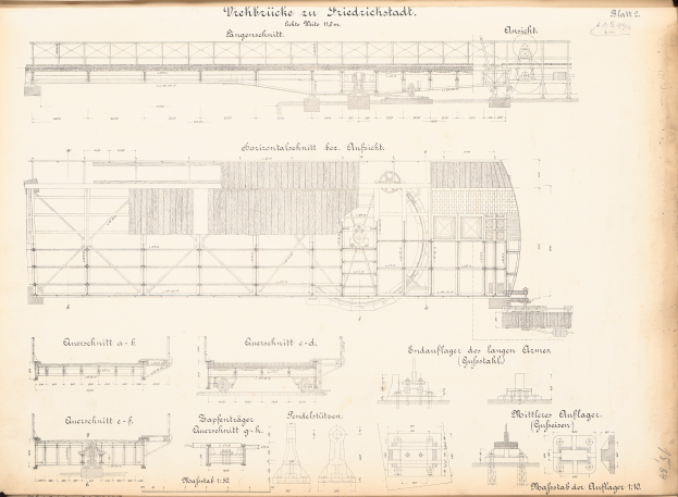 Ein altes Buch mit einer detaillierten Zeichnung eines Zuges, einschließlich seines Motors, Getriebes und anderer Komponenten, mit begleitendem Text, der weitere Informationen liefert.