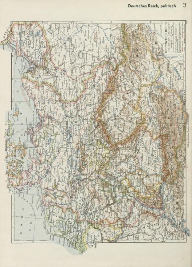 Eine Karte von Deutschland aus dem 19. Jahrhundert, die die politischen Grenzen des Landes zeigt, auf altem Papier mit Text oben und unten.